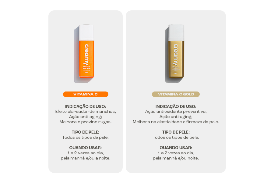 Todas as Vitaminas C da Creamy, seus modos de uso e indicações. 