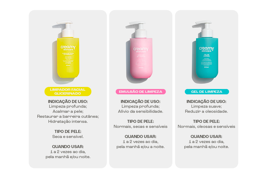 Produtos de limpeza disponíveis no site da Creamy.