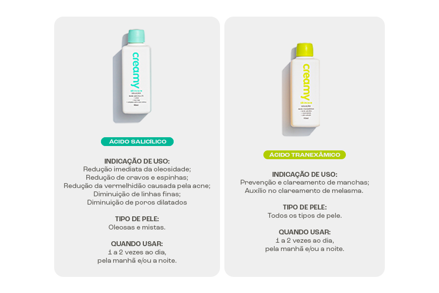 Produtos de tonificação disponíveis no site da Creamy.