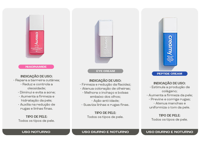 Produtos de tratamento disponíveis no site da Creamy.