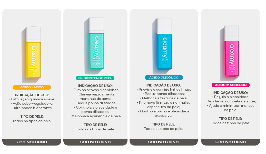 Produtos de tratamento disponíveis no site da Creamy.