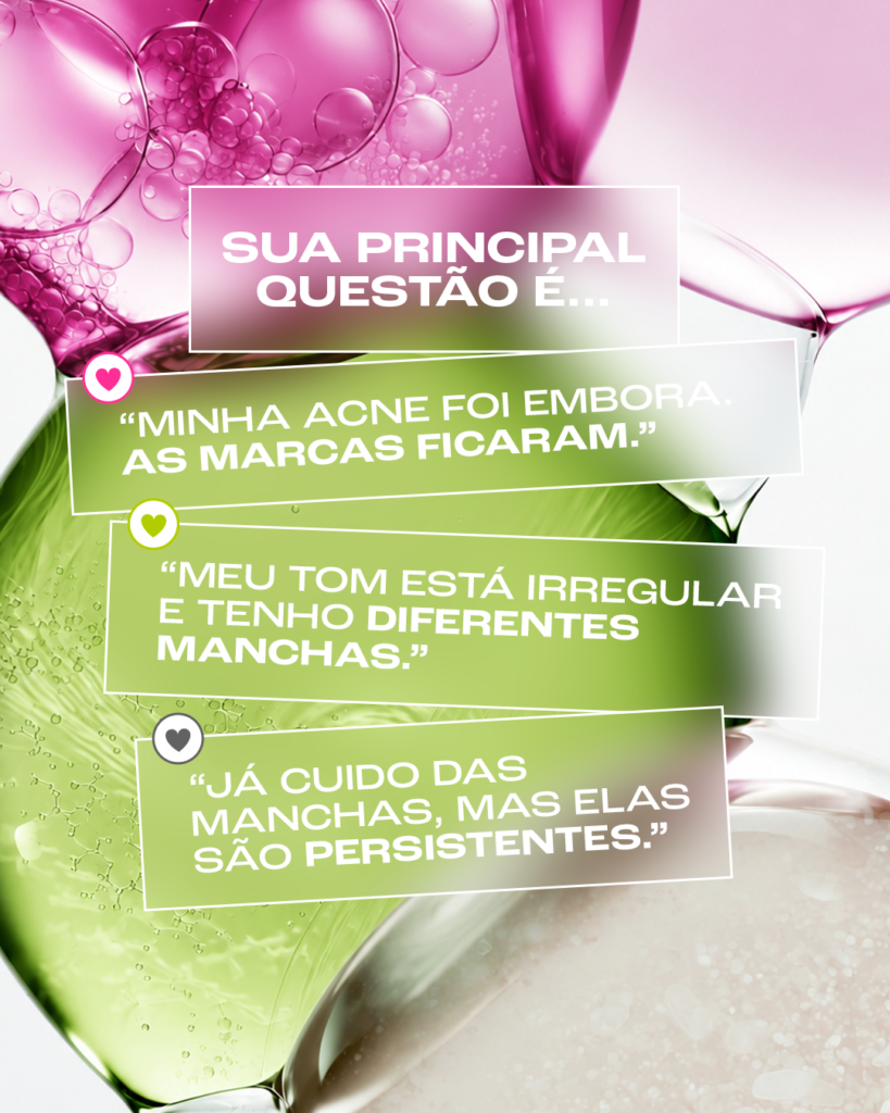 Mancha no buço: é possível removê-la? 3 Móleculas no fundo com texto explicando as principais questões de pele.