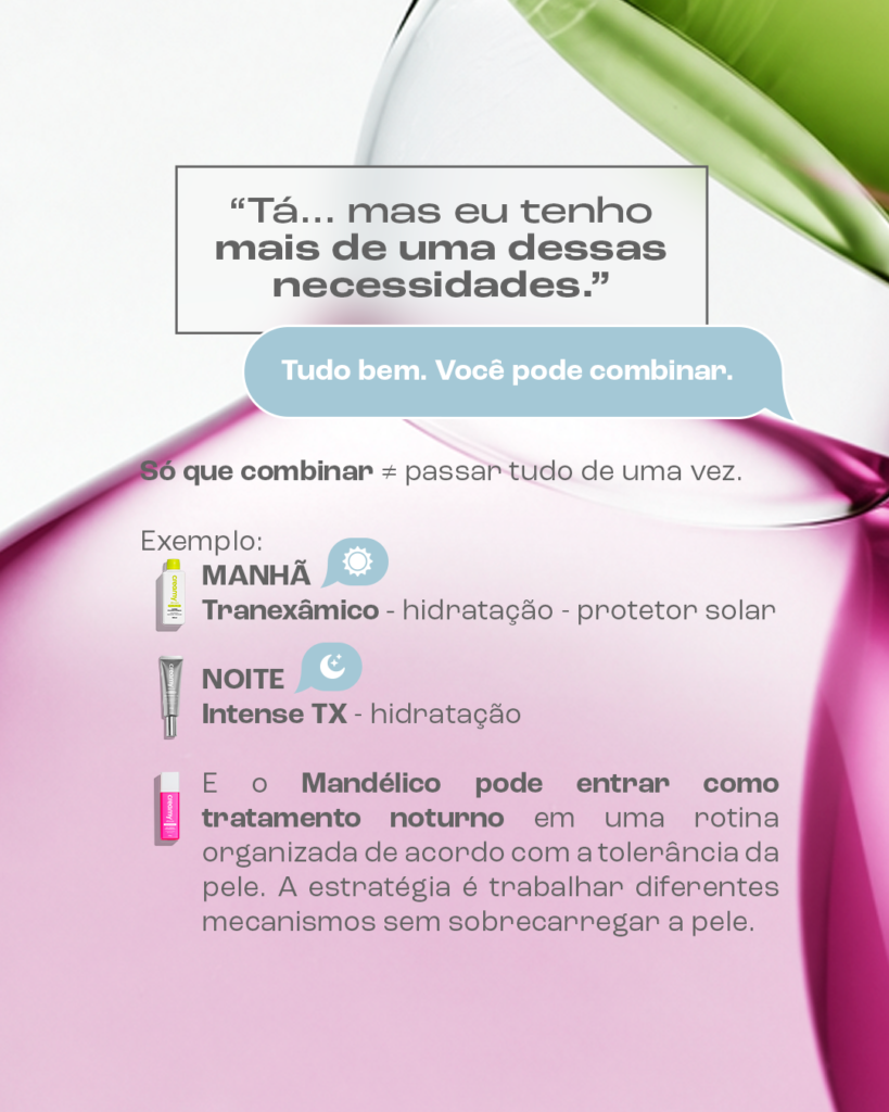 Mancha no buço: é possível removê-la? 5 Moléculas verdes e rosa, com conteúdo resumindo as telas anteriores.