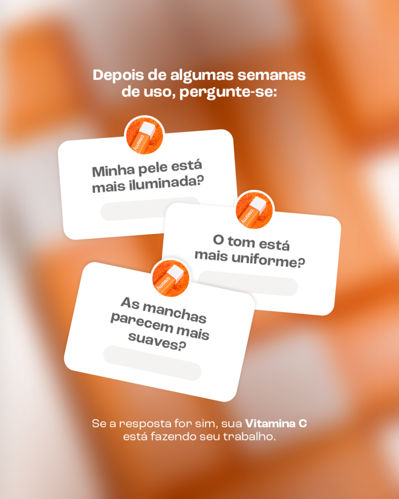Vitamina C no skincare: aprenda como incorporar à sua rotina 4 Três caixinhas de perguntas flutuando, em um fundo borrado.