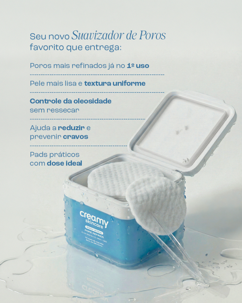 Poros dilatados: por que acontecem e como tratar? 3 Pore Refiner aberto, com pad solto e pinça ao lado.